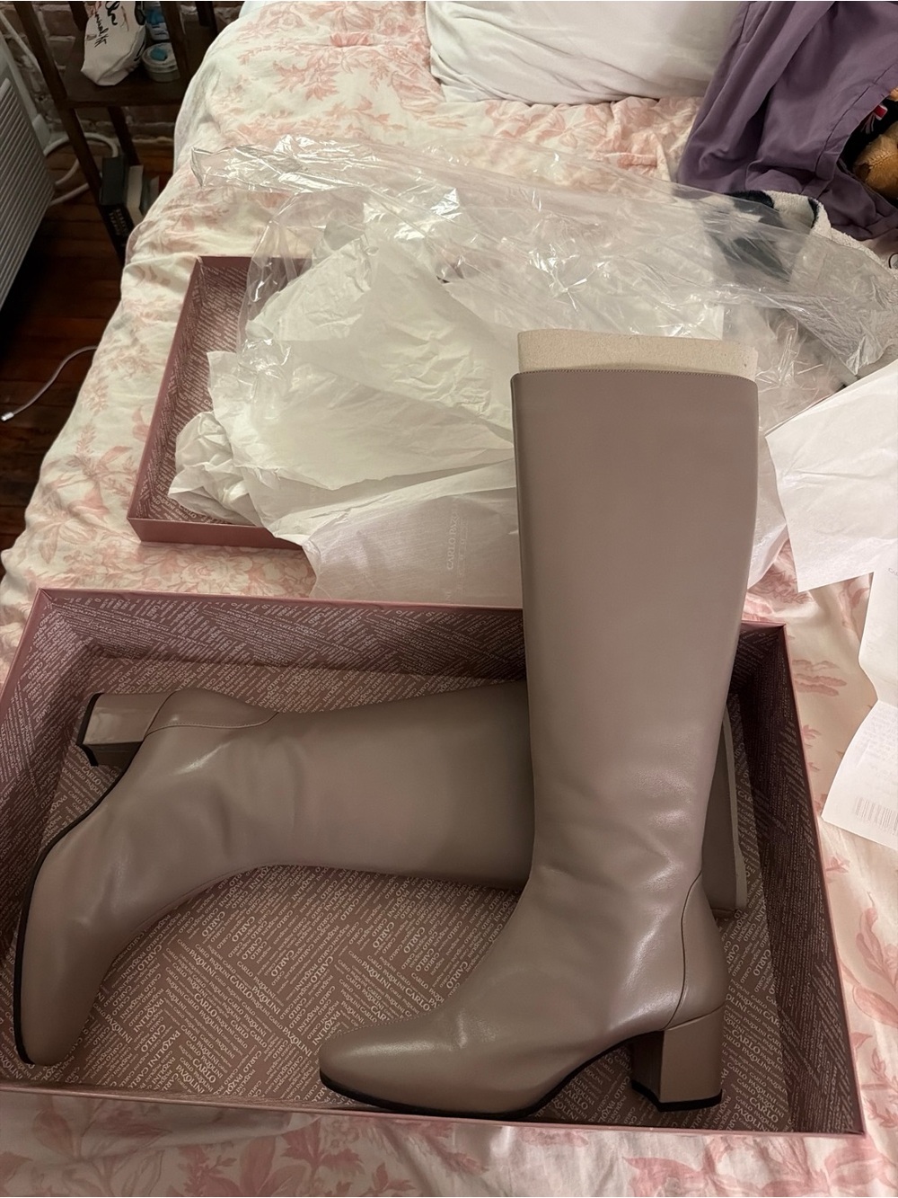 Carlo Pazolini Taupe / Grey-Brown Leather Knee-High Block Heel Boots